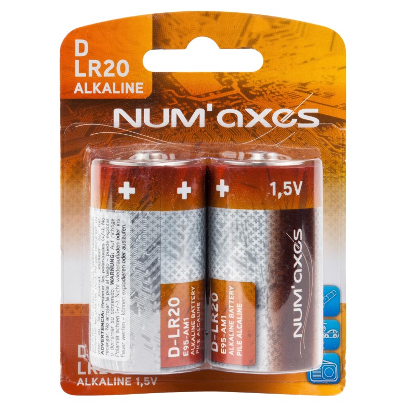 NUM'AXES - Blister 2 piles D LR20 alcalines 1,5 V