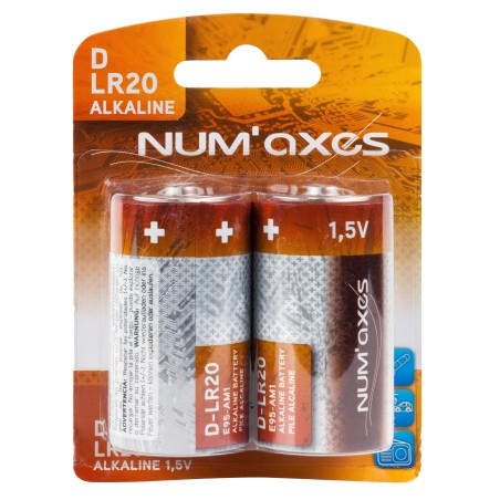 NUM'AXES - Blister 2 piles D LR20 alcalines 1,5 V