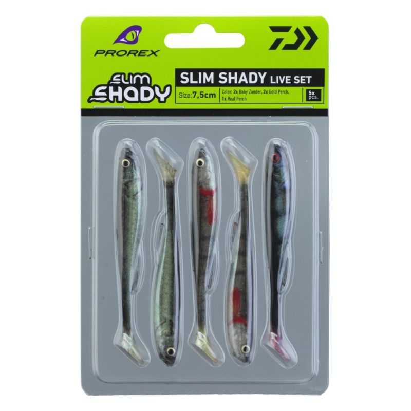 5 LEURRES SOUPLES DAIWA PROREX SET REAL SLIM SHAD LIVE 7,5CM