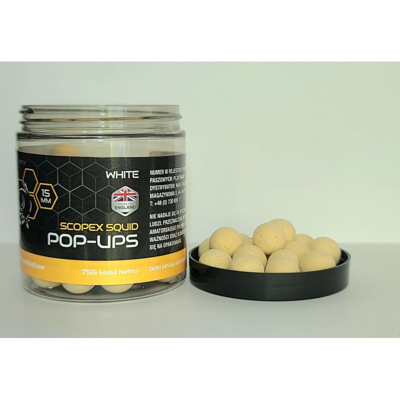 BOUILLETTES NASH SCOPEX SQUID POP UPS 15MM 75G WHITE