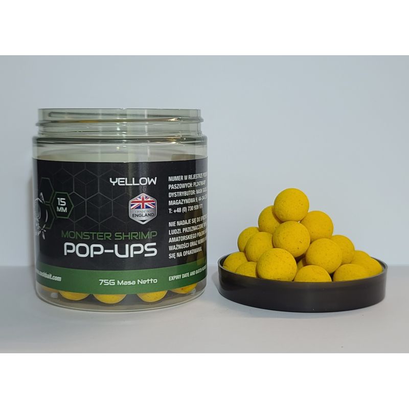 BOUILLETTES NASH MONSTER SHRIMP POP UPS JAUNE 15MM 75G