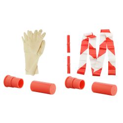 Cartouches factices à rubalise et gants latex - sachet de 2.