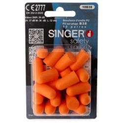 Bouchons d'oreille en polyuréthane orange – SNR 38 dB – Blister de 10 paires