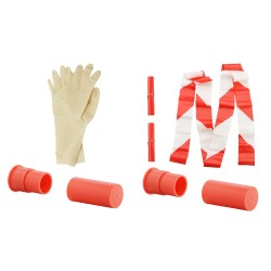 Cartouches factices à rubalise et gants latex - sachet de 2.