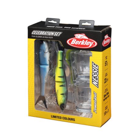 COFFRET CADEAU DE 2 LEURRES SOUPLES BERKLEY POWERBAIT NESSIE 22cmMONTES + 2 VERRES A WHISKY