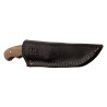 Couteau manche platane avec gravure sanglier et fourreau en cuir