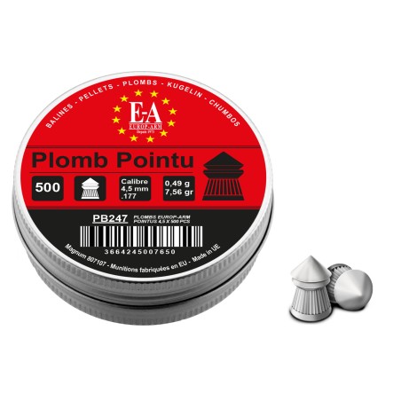 Plombs Europ-Arm à tête pointue cal. 4,5 mm bte de 500