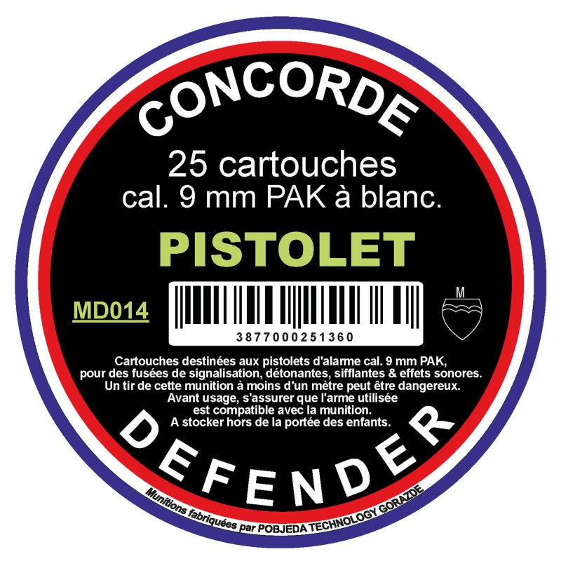 Boîte de 25 cartouches cal. 9 mm PAK à blanc bte de 25 Boîte de 25 cartouches cal. 9 mm PAK à blanc bte de 25