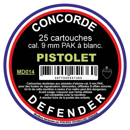 Boîte de 25 cartouches cal. 9 mm PAK à blanc bte de 25