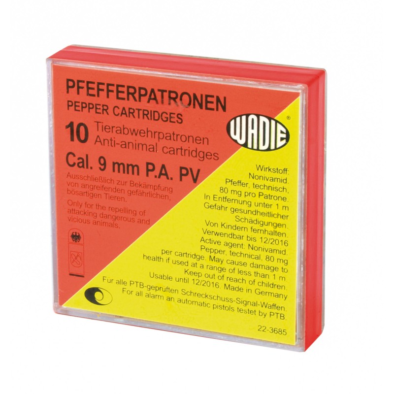 Boîte de 10 cartouches 9 mm PA à poivre Boîte de 10 cartouches 9 mm PA à poivre