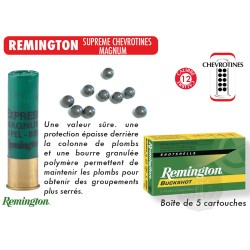 Cartouches Remington Suprême chevrotines Magnum - Cal. 12/76 15 grains bte de 5