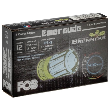 Cartouche Fob émeraude à balle Brenneke - Cal. 12/70 bte de 5