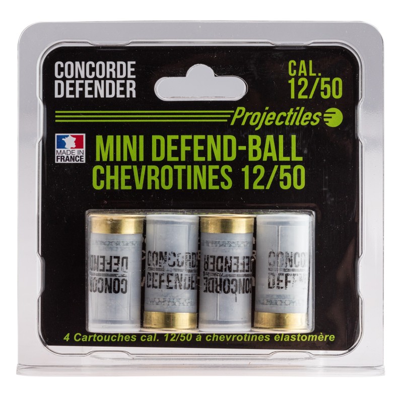 4 cartouches Mini Defend-Ball cal. 12/50 chevrotine Elastomere 4 cartouches Mini Defend-Ball cal. 12/50 chevrotine Elastomere