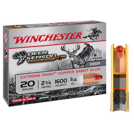 Winchester DEER SEASON sans plomb - Cal 20/70 bte de 5