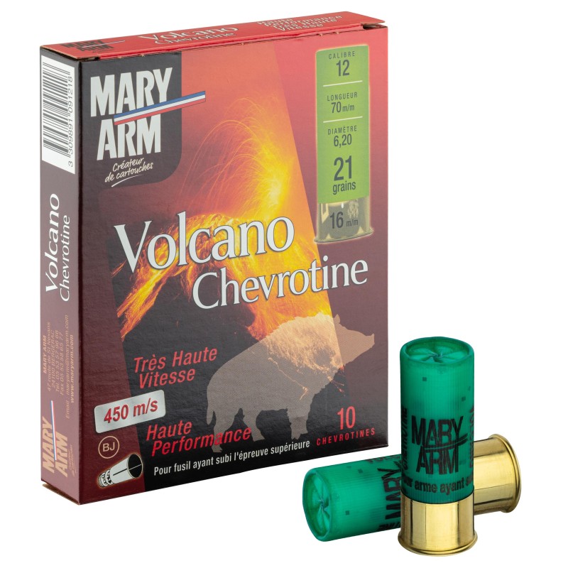 Cartouches Mary Arm chevrotine Volcano Haute vitesse - Cal. 12/70 bte de 10 Cartouches Mary Arm chevrotine Volcano Haute vitesse - Cal. 12/70 bte de 10