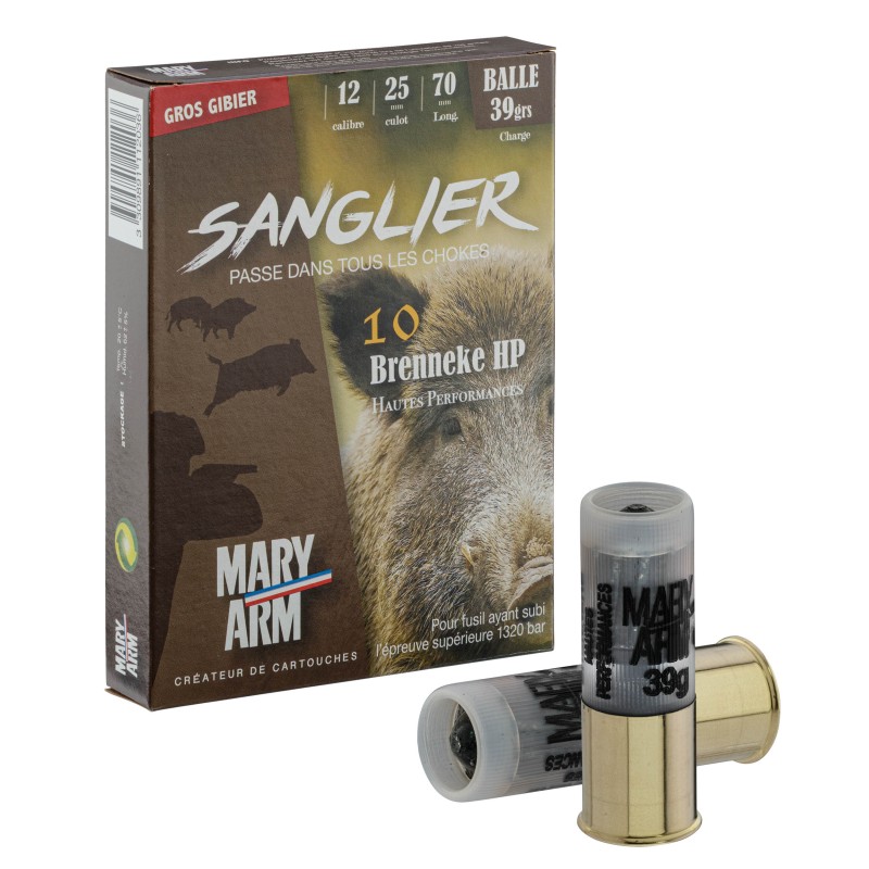 Cartouches Mary Arm Brenneke Sanglier 39 HP - Cal. 12/70 bte de 10 Cartouches Mary Arm Brenneke Sanglier 39 HP - Cal. 12/70 bte de 10