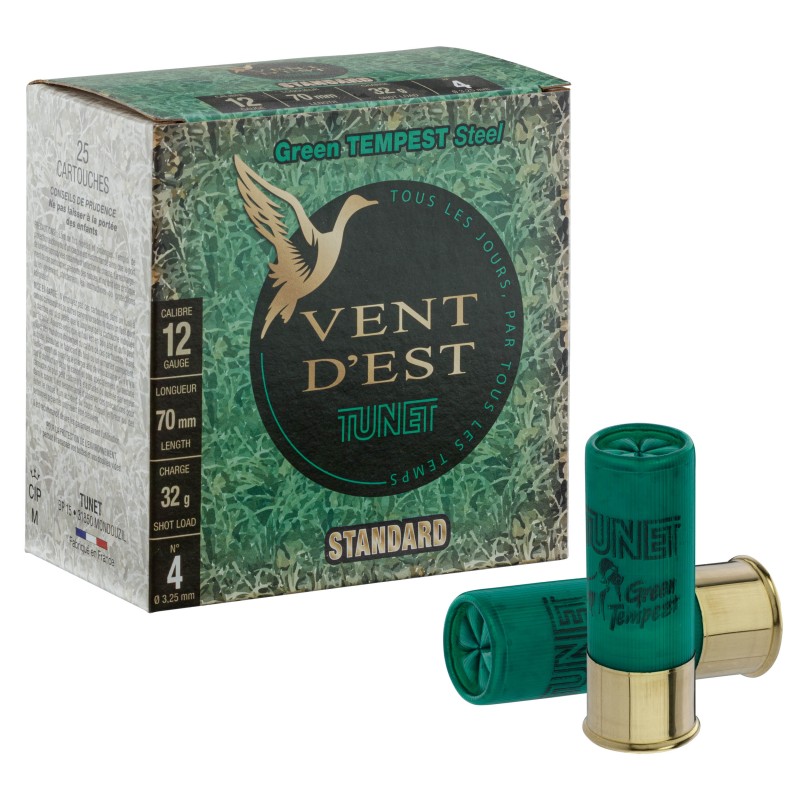 Cartouches TUNET,BLACK TEMPEST 32g acier 12/70 N°4 bte de 25