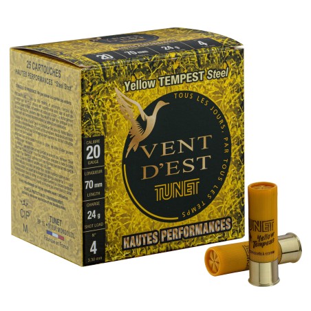 Cartouches TUNET Yellow TEMPEST 24g acier 20/70 N°4 bte de 25