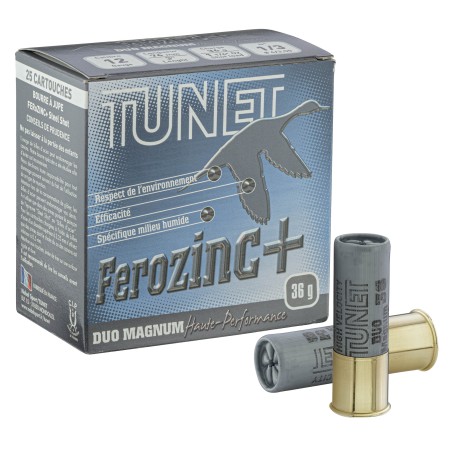Cartouches Hautes Performances Tunet  Ferozinc+ Duo-Magnum 12/76 36g Acier numéro 1/3 N°1 & 3 bte de 25
