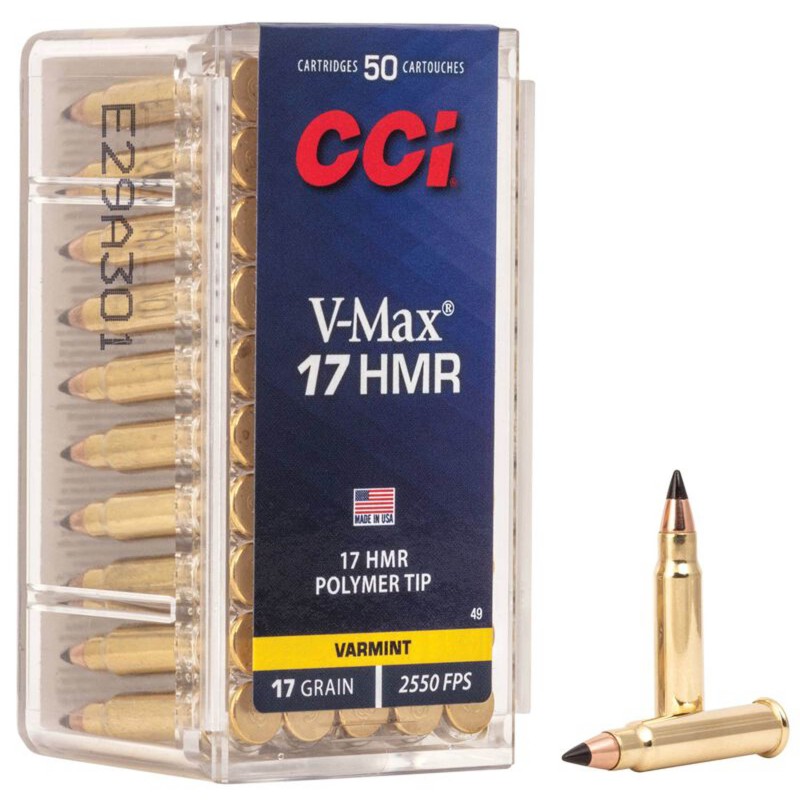 Cartouches CCI .17 HMR V-Max 17 grains .17 HMR bte de 50 Cartouches CCI .17 HMR V-Max 17 grains .17 HMR bte de 50