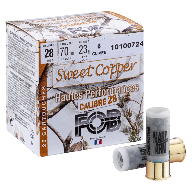 Cartouche de chasse sans plomb FOB Sweet Copper cal. 28 HP N°6 cal. 28 bte de 25 Cartouche de chasse sans plomb FOB Sweet Copper cal. 28 HP N°6 cal. 28 bte de 25