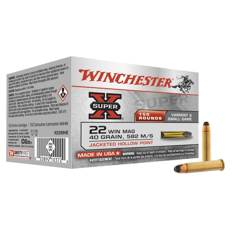 Munitions Super-X creuse cal. 22Win Magnum 40gr Hollow point (creuse) bte de 150 Munitions Super-X creuse cal. 22Win Magnum 40gr Hollow point (creuse) bte de 150