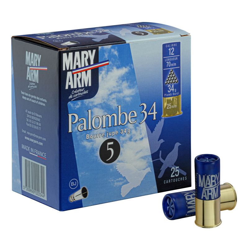 Cartouches Mary Arm Palombe 34 BJ - Cal. 12/70 N°6 bte de 25 Cartouches Mary Arm Palombe 34 BJ - Cal. 12/70 N°6 bte de 25