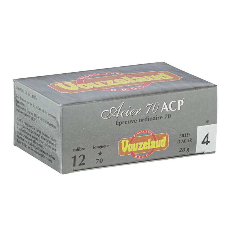 Cartouches Vouzelaud Acier 70 ACP Hautes Performances - Cal. 12/70 N°4 bte de 10 Cartouches Vouzelaud Acier 70 ACP Hautes Performances - Cal. 12/70 N°4 bte de 10