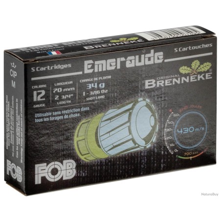 Cartouche Fob émeraude à balle Brenneke - Cal. 12/70 bte de 5