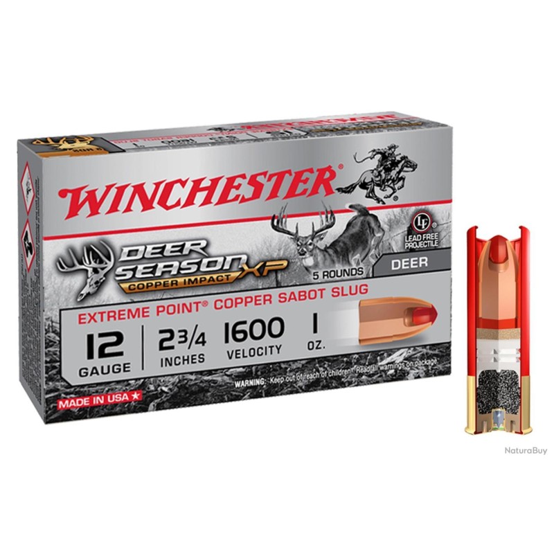 Cartouche Winchester DEER SEASON sans plomb - Cal 12/70 bte de 5 Cartouche Winchester DEER SEASON sans plomb - Cal 12/70 bte de 5